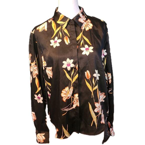 Philosophy Republic Clothing Silky Blouse Women's XS Floral Hidden Button Front - Picture 1 of 8
